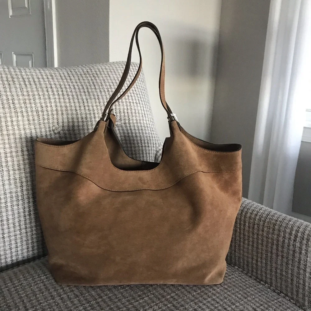 Brown Suede Round Luce Adding Tote